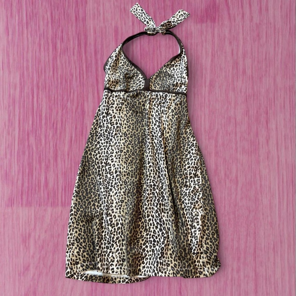 vintage cheetah tag print halter dress